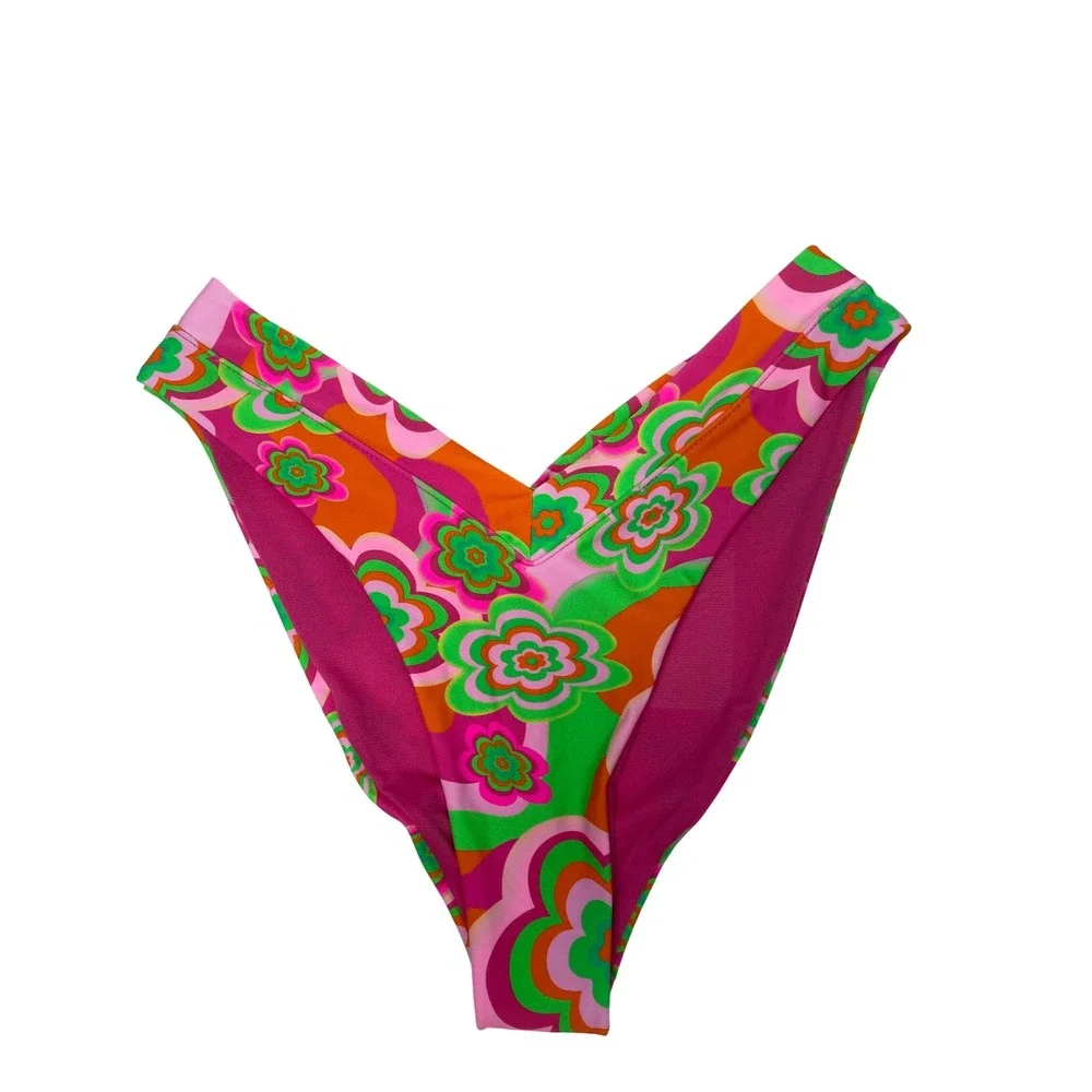 Bingo Surf Tropidelic Bikini Set Flower Power‎ Pink Orange Green Swimsuit XL